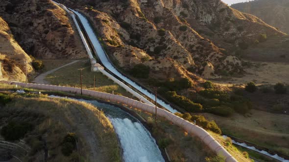 Aerial shot of some of the aqueducts that helps supply water to Los Angeles.