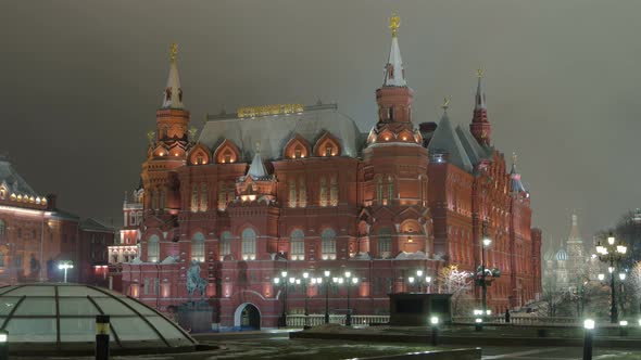 The State Historical Museum of Russia Timelapse Hyperlapse. Located Between Red Square and Manege