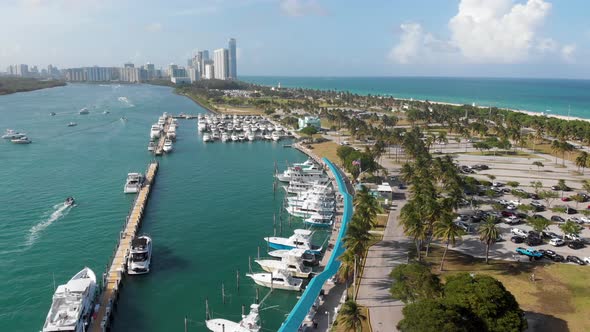 Beautiful Miami Coastal Skyline Aerial Flyover