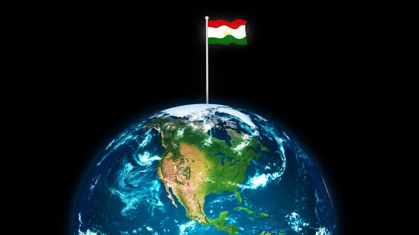 3d Rotated Planet Earth On Flying Tajikistan Flag Animation