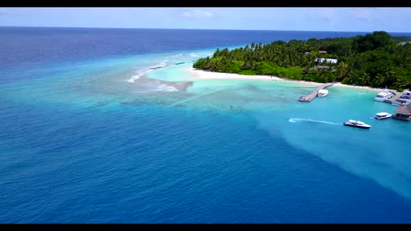 Aerial flying over seascape of paradise bay beach holiday by transparent sea and white sandy backgro