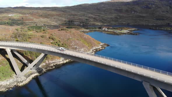 Tracking a Campervan driving over the Kylesku bridge during a journey along the NC500