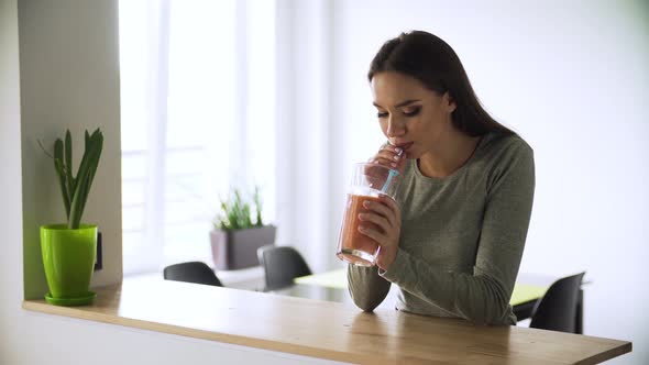 Healthy Nutrition. Woman Drinking Detox Smoothies Cocktail