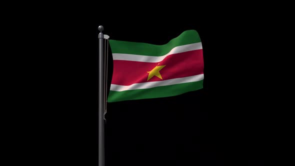 Suriname Flag On Flagpole With Alpha Channel