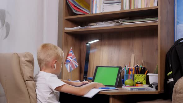 Preschool Child Boy Distance Online Learning at Home