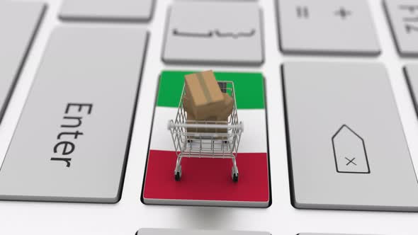 Shopping Cart on the Keyboard Key with Flag of Italy