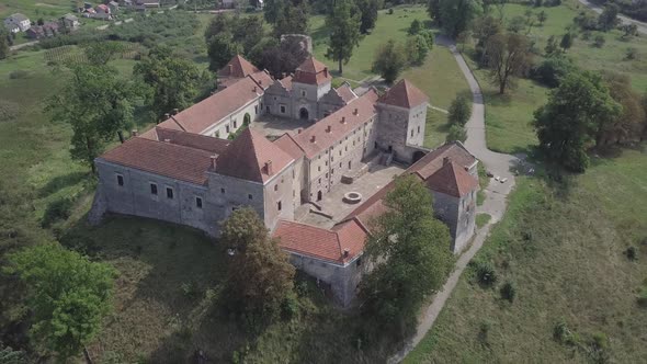 Aerial Famous Ukranian Ruined Svirzh Castle