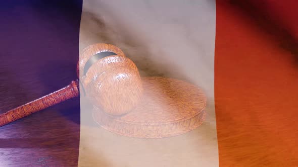 French judiciary. Flag of France and Judge's gavel.