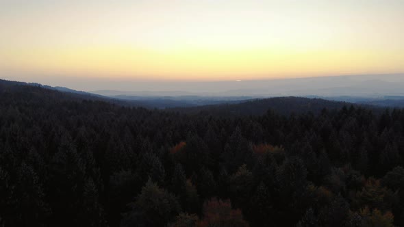Aeria view of the Bavarian Alps in the Tegernsee area, during sunrise.
