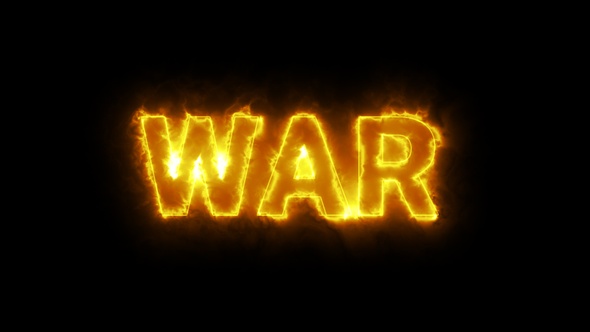 Burning War Text Overlay With Fire Flame