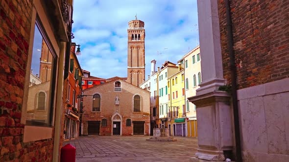 Venice City Square with Bricked Chapel and High Bell Tower