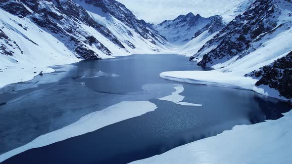 Panoramic view of Ski station centre resort at snowy Andes Mountains.