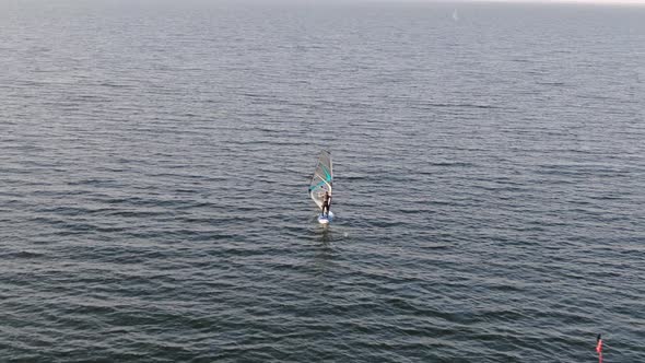 Windsurfing on the sea, drone shot