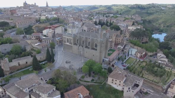 Aerial video of the Monastery of San Juan de los Reyes and views of Toledo, Spain