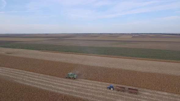 Tractors And Harvester Aerial Shot