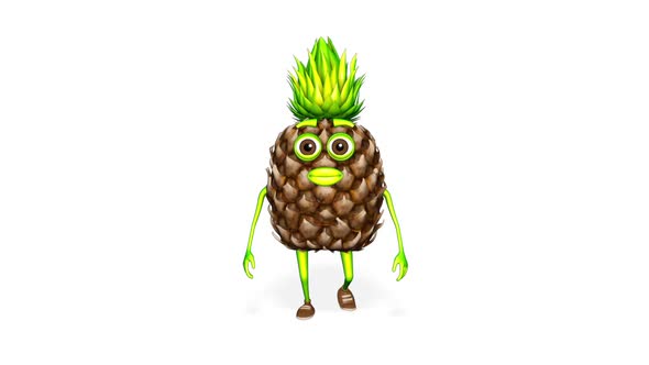 Cartoon Pineapple Walk Loop On White Background