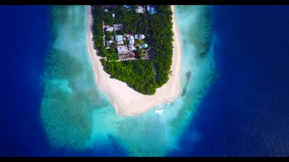 Aerial scenery of perfect island beach holiday by blue water and clean sandy background of a dayout 