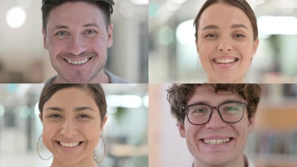 Collage of Face of Serious Young People Smiling Towards Camera