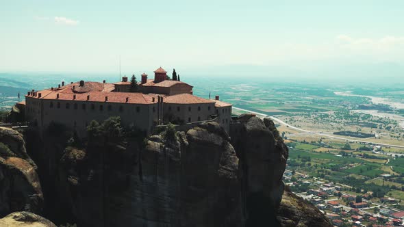 Drone View of the Meteora Limestone Rock Formations of Thessaly Near the Town of Kalambaka