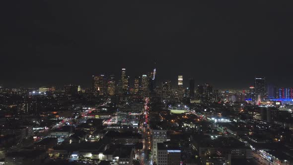 Los Angeles City at Night. California, USA, Aerial View
