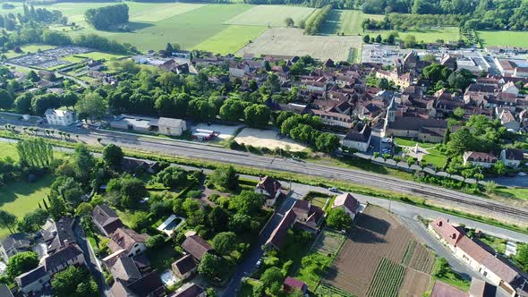 Village of Siorac-en-Perigord in France seen from the sky