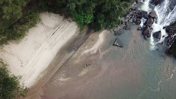 Flying over the beautiful countryside nature of rivers, waterfalls and trees of Brazil. A very roman