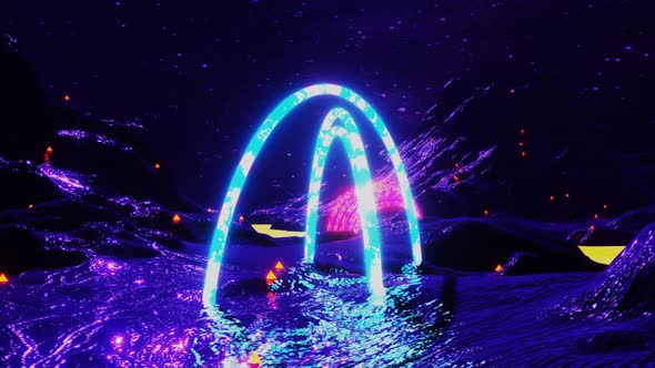 Retro Cosmos Galaxy Planet with Neon Arcades alt