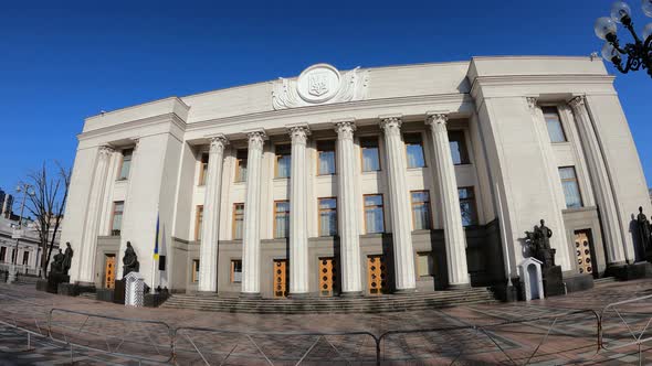 The Building of the Ukrainian Parliament in Kyiv  Verkhovna Rada Slow Motion