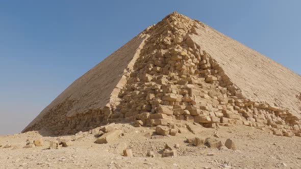 Close up view of the construction of the Bent pyramid, decay of stone bricks