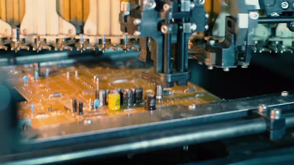 Factory Automation: Pick-and-Place Machine Installing Components on Printed Circuit Boards - 4K