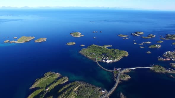 Aerial view of islands around Henningsvaer in Norway