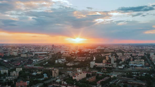 Aerial Time Lapse Hyperlapse City During Sunset Evening Cityscape