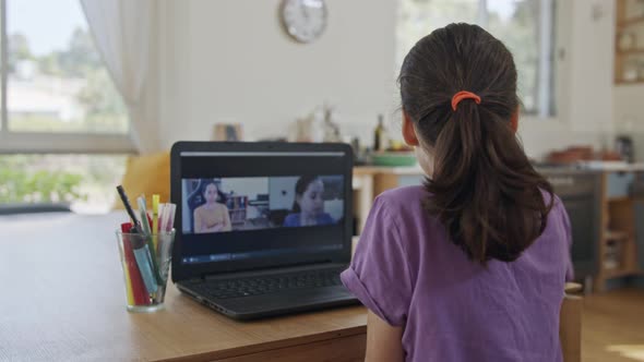 Little girl attending an online lesson during the COVID-19 lockdown