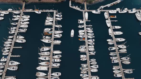 Slow Motion of Sail Boat at Port Aerial