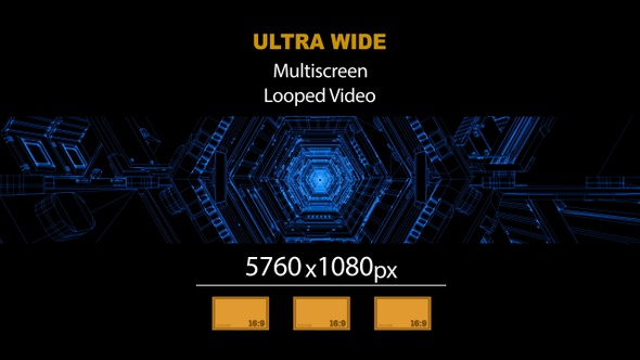 Ultra Wide HD Wireframe Sci Fi Tunnel 02