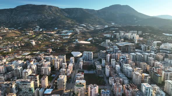 Early morning over the city Aerial View 4 K