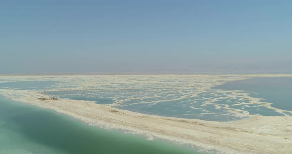 Aerial view of Dead Sea shoreline in Negev, Israel.