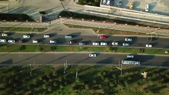 Aerial View of Road Traffic with Cars on the City Road