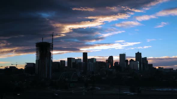 Denver, Colorado, USA-November 20, 2016. Time-lapse. Sunrise over downtown Denver.