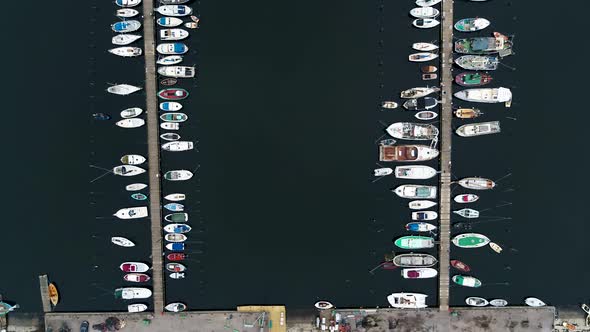 Aerial Footage Of A Marina With Small Sail Boats And Dinghies, Drone Stock Footage By Drone Rune