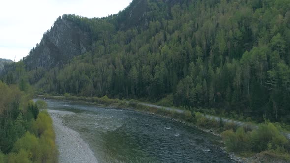 Aerial View at Autumn Landscape with River