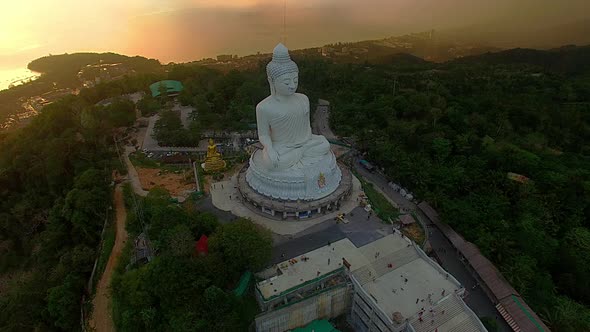 Aerial View Raining Behind Phuket Big Buddha