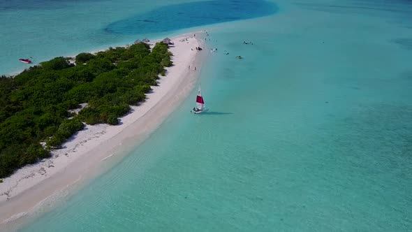 Drone aerial tourism of sea view beach trip by blue sea with sand background