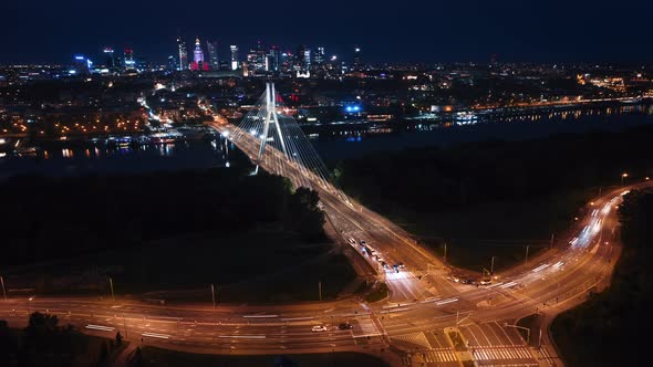 Aerial Timelapse Panoramic Drone Shot of Warsaw City Cityscape