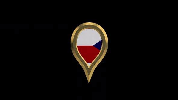 Czech Republic Flag 3D Rotating Location Gold Pin Icon