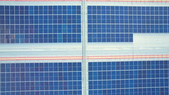 Aerial view of the solar panels on the roof of a shopping mall