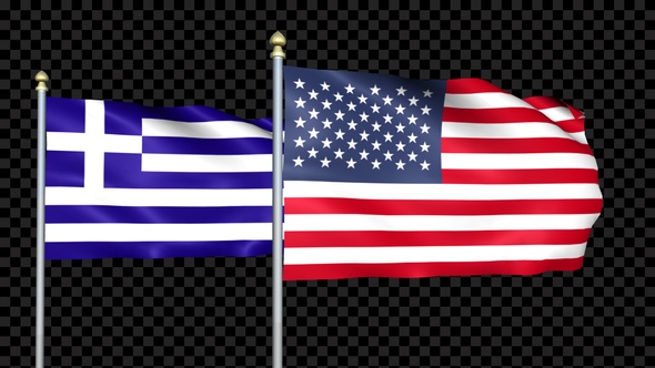 Greece And United States Two Countries Flags Waving