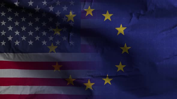 EU USA Flag Mix Textured Waving Background 4K