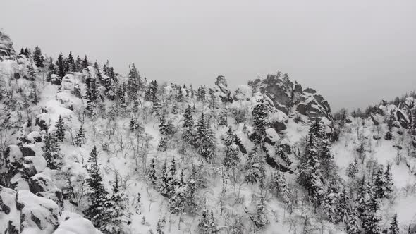 View From the Top To the River in a Mountain Gorge in Winter