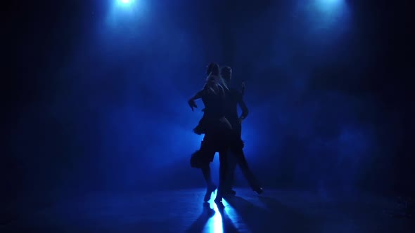 Silhouette of Pair Dancers Performing Tango Dance in Slow Motion